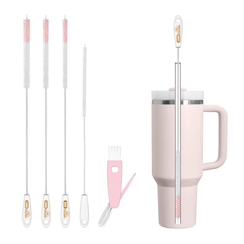 15 Inch Extra Long Reusable Straw Cleaner Brush Set 5 Pcs Pink