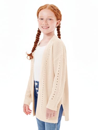 Haloumoning Girls Open Front Cardigan Sweaters Kids Fall Fashion Side Slit Outerwear 5-14 Years4