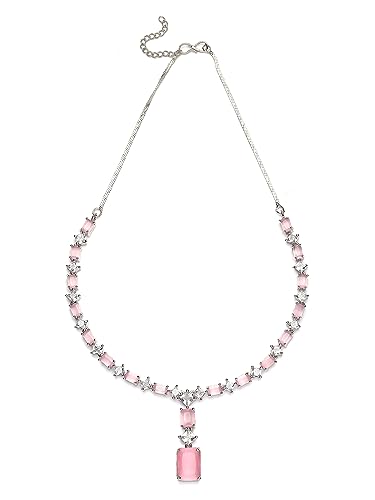 Image of Karatcart Elegant Silver Plated Blue American Diamond Necklace Set for Women