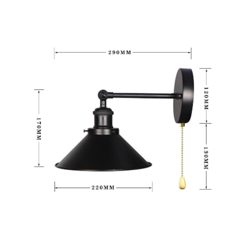 Aplique de pared industrial de hierro negro con casquillo E27 e interruptor retro 6