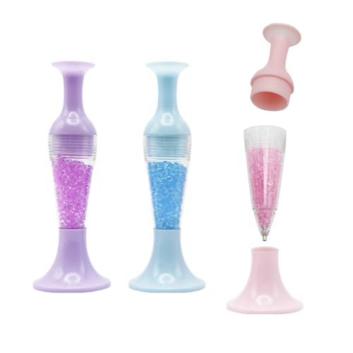 3Pcs Diamond Art Painting Pens Tools with Vase Design & Storage, Great Gifts for Art Lovers (Pink + Purple + Blue)
