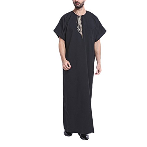 TAAMBAB Arabo Musulmano Robe per Uomo Manica Corta Ricamato Medio Oriente Thawb Kaftan Eid Mubarak Preghiera Abaya Islamico Vestiti