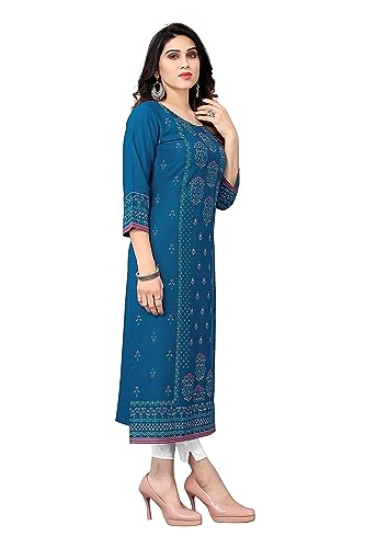Image of BRC Enterprise Women's Girl Cotton Blend Stright Designer Attractive Look Kurta Light Blue