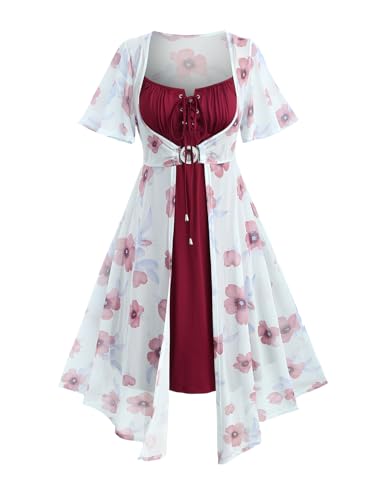 Image of ROSE GAL Rosegal Plus Size Women Sundress Set Flutter Sleeves Floral Dress and Lace-up Cami Dress