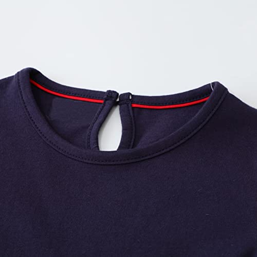 Image of Girls Cotton Long Sleeve Casual Cartoon Appliques Striped Jersey Dresses