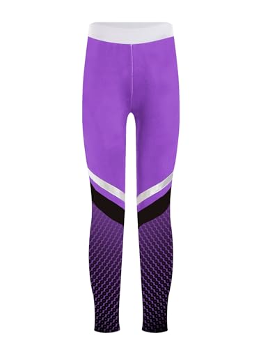 JEATHA Girls Color Block Striped Ice Skating Training Leggings Gradient Gymnastics Dance Tights for Stage Performance3