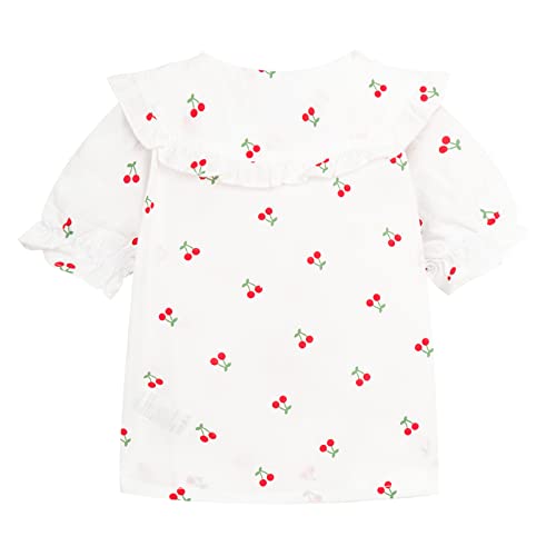 Image of LittleSpring Girls Short Sleeve Peter Pan Blouse with Elastic Cuffs