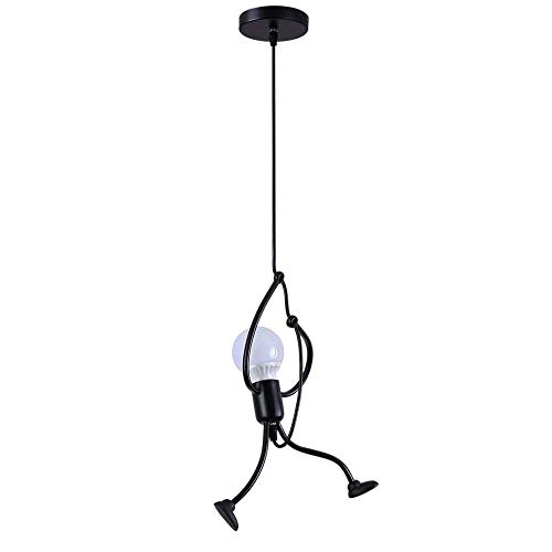 d.Stil Suspension luminaire E27 En Fer Lampe créative Design de Bande Dessinée Lustre Moderne Pendentif pour Enfants Chambre (Noir, 1pcs)