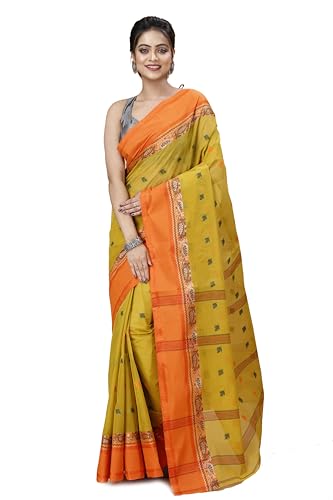 Image of Women's Traditional Bengal Tant Pure Cotton Design Border & Butta Tant Saree Without Blouse Piece