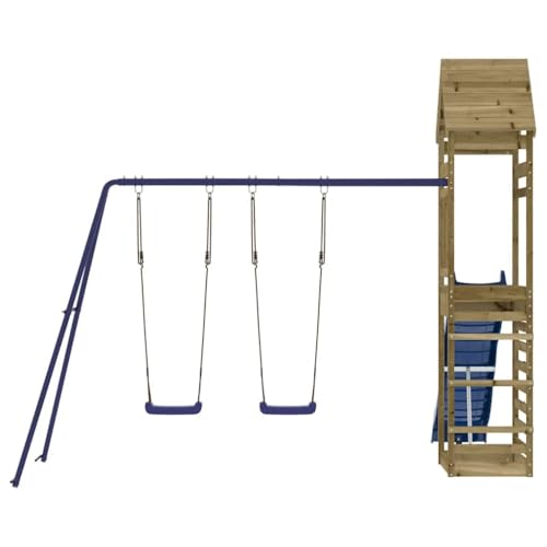 mzdioop Wieża do zabawy z impregnowanego ciśnieniowo drewna sosnowego ze zjeżdżalnią i podwójną huśtawką, platforma 118 cm, piaskownica, rusztowanie do wspinaczki do ogrodu, plac zabaw dla dzieci od 3