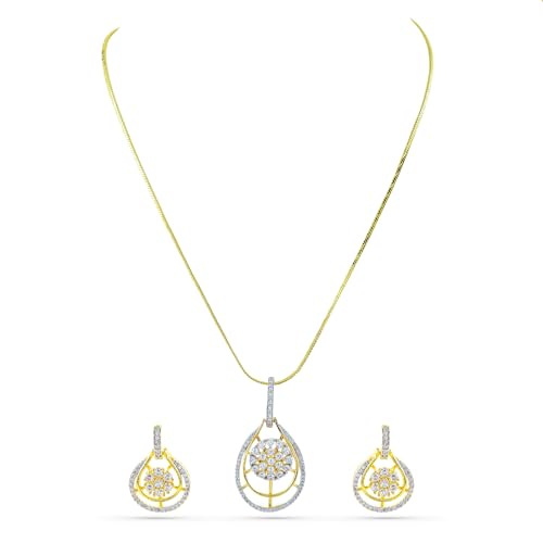 Image of Rubans Pendant Necklace Set American Diamond and Zirconia Gift Jewellery for Women & Girls