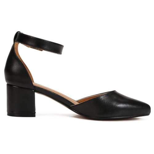 Image of MAIERNISI JESSI Unisex Men's Women's Pointed Toe Ankle Strap Pumps, 2.17 Inch Block Heel, D'Orsay Style
