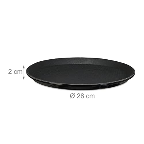Relaxdays Serviertablett 3er Set, rund Ø 28 cm, Bartablett, rutschfeste Oberfläche, Kellnertablett Gastronomie, schwarz
