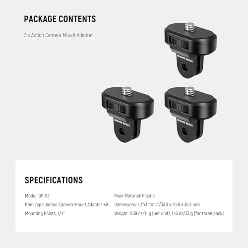 Image of NEEWER 3 Pack Tripod Mount Adapter Kit Compatible with Insta360 DJI OSMO 360 Pocket 3 Action Camera for POV Video Recording, 1 /4 inch-20 to 2 Prong Conversion Screw Parts Accessories, GP-92