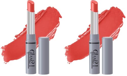 Image of Glam21 Long Lasting Non-Transfer Lipstick|Creamy Matte Formula | Smudge-Free | HD-Colored lips - 2gm|Italian Peach-28 (Pack of 2)