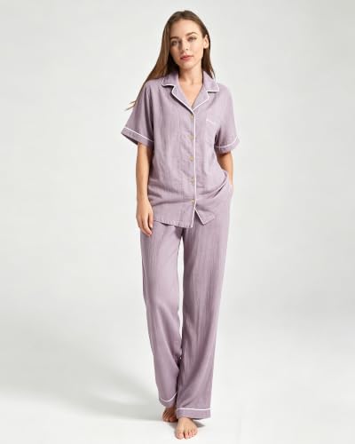 Image of Womens Muslin Pajama Set 100% Cotton Double Gauze Linen Like