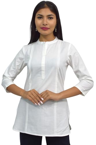 Image of JAIPUR HAND BLOCK Women's Pintuck Plain Short Cotton Kurti|Top STYLE-S91