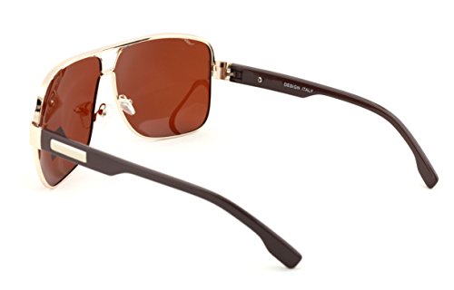 Classic Large Square Frame Flat Top Polarized Avaitor Sunglasses with Rectangle Metal Accent (Gold/Brown, Brown)2