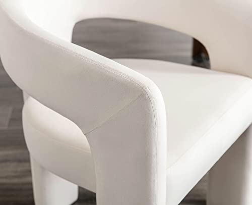 Vescasa Velvet Barrel Dining Chair With Open-Back, Upholstered Modern Accent Side Armchair With 3 Legs For Kitchen/Dining Room/Living Room, Set Of 3, Ivory #TOP4