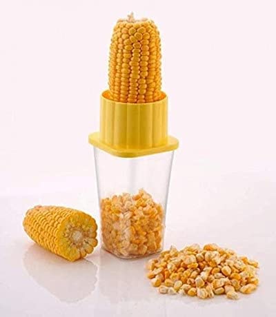 DEVCOMMUnbreakable Plastic Corn Stripper Corn Seeds Remover Cutter Peeler with Container for Home & Kitchen (Pack of 1, Multicolor)