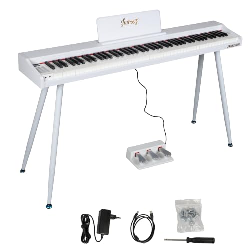 Image of JUAREZ JRK885WH 88-Key Digital Piano White with Stand | 600 Tones 800 Rhythms | 3-Pedal Unit | USB MIDI Audio In /Out | Built-In Speakers | 80 Demo Songs | Metronome | Home Piano with Legs