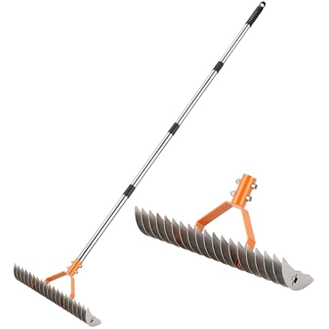 Thatch Rake, 15-Inch Wide Lawn Thatching Rake for Cleaning Dead Grass, Lawn Grass Rake with Stainless Steel Handle, Lawn loosening Soil Rake, 62-Inch Length Cover