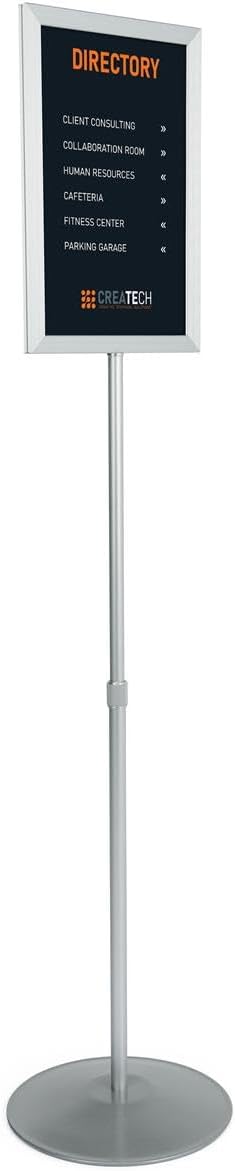 Displays2go Pedestal Sign Holder Stand with Telescoping Post, Double-Sided Poster Frame for 11x17 Graphics, Top-Loading Design - Silver, Aluminum