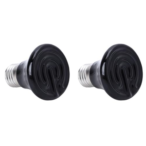 Benssey 2X Caliente 50W E27 LáMpara de CalefaccióN para Mascotas Emisor de CeráMica Infrarrojo Negro Bombilla de Luz de Criadora de Mascotas LáMpara de Reptil 220-230V