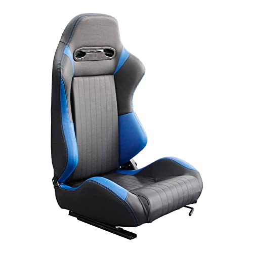 MODAUTO Asiento Deportivo Coche,Semibaquet Ajustable,con Ríeles incluidos,Conductor y Pasajero, Universal para Coche y Simulador de Conducción,Sky-Cuero sintético Negro-Azul… (N602L, Piloto)