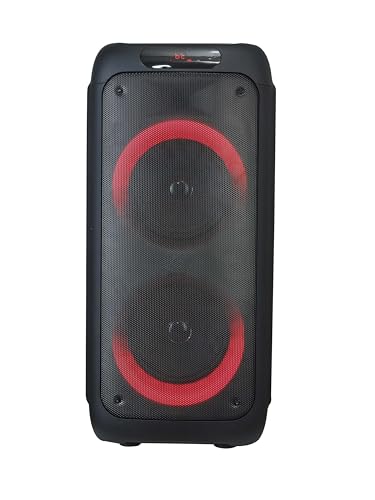 Image of Party Waves 700 | 100W Portable Bluetooth RGB Subwoofer Speaker with FM /USB /AUX /SD Slot, Include Remote Control, Wireless Microphone | 6 Hours Play Time | Party Lights and Carry Handle, Black