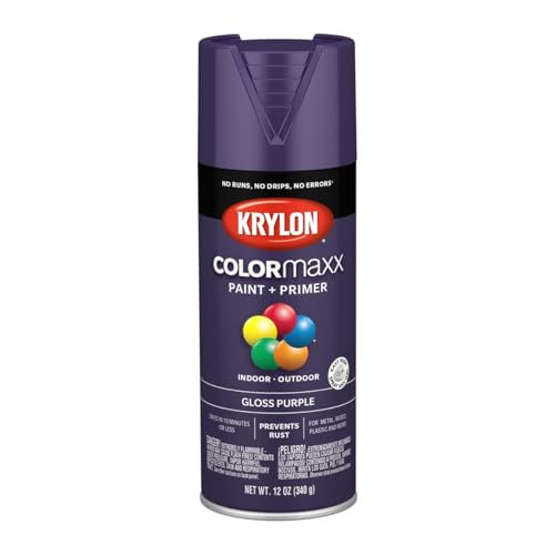 Image of Krylon K05533007 COLORmaxx Spray Paint and Primer for Indoor /Outdoor Use, Gloss Purple 12 Ounce (Pack of 1)