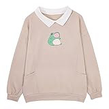 CM C&M WODRO Women Frog Sweatshirt Graphic Aesthetic Oversize Pullover Clothes Kawaii Long Sleeve T-Shirt with Pocket (Beige, Medium)