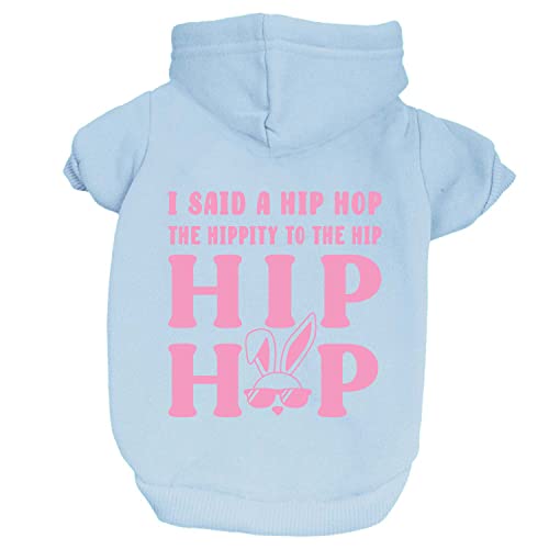 I Said Hip Hop The Hippy Easter Bunny Dog Hoodie Fleece Lined Pullover Sweatshirt with Leash Hole (Baby Blue, 3X-Large 696)