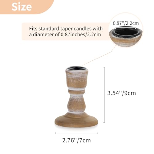 Nuptio Taper Candle Holders Wood: 2 Pcs Rustic Brown Wooden Candlestick Holder thumb #6