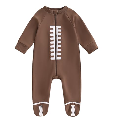 Qiylii Newborn Baby Boys Girls One Piece Football Footies Pajamas Zip-Up Footed Romper Jumpsuit Sleeper Infant Outfits