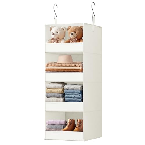 GRANNY SAYS 4-Shelf Hanging Organizer, Closet Hanging Shelves, Closet Hanging Storage Organizers, Organization for Bedroom, Living Room, Baby Nursery, Camper Accessories, Beige, 1-Pack