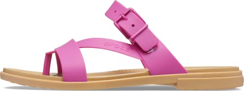 Image of Crocs Women's Tulum Toe Post Sandals, Fuchsia Fun /Tan, 9