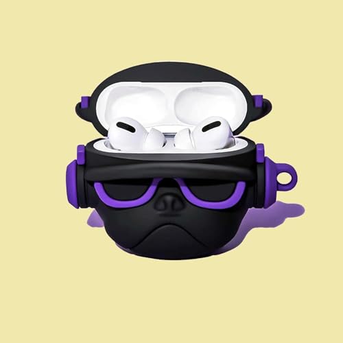 Image of YODI Case Cover for Airpods Pro|Pro 2|Airpods Pro 3|Airpods 4 Pouch, Silicone Cases with Cleaner Kit 360 Drop Protection,Shock-Resistant ((Black Dog with Purple Band), Airpods 3 (2022))
