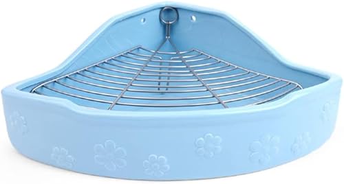 小動物用 陶器トワレ 飼育ケージ内装 チンチラ用陶器トワレ うさぎトイレ 三角消臭セットうさぎ用 噛み防止 うさぎのトイレ チンチラ用トイレ かわいい ペット 清潔 (ブルー)