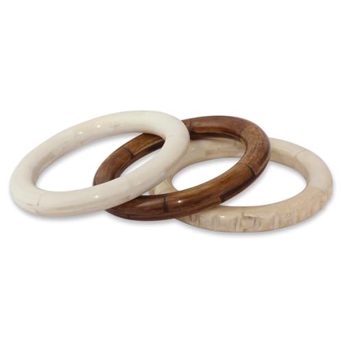NOVICA Artisan Handmade Bone Bangle Bracelets Carved by from Set of 3 India [7.5 in Inner Circ. x 0.4 in W] ' Delhi Harmony' Set of 32