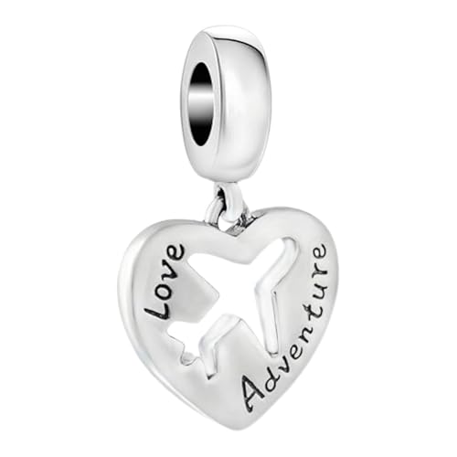 Ciondolo con aeroplano, in argento Sterling 925, per amanti dei viaggi, adatto ai braccialetti Pandora