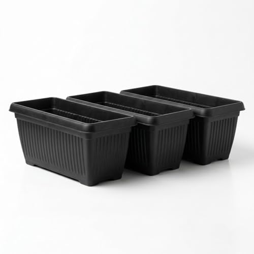 Image of Bello Rectangle 30cm Black Plastic Planter | Rectangular Flower Pot for Home & Garden (Pack of 3)