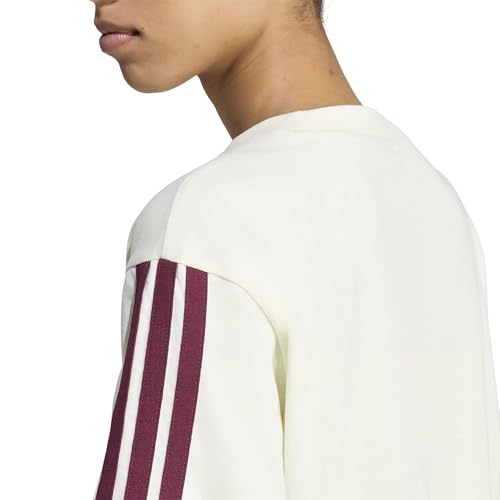 adidas Femme Essentials 3-Stripes Boyfriend Shirt, Ivory/Maroon, XL
