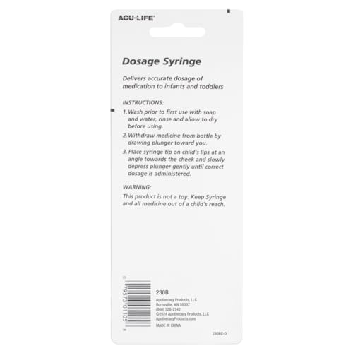 Image of Acu-Life Kids & Baby Oral Dosage Syringe & Dispenser, Transparent, Easy to Use and Reusable, 2 TSP (10 ml) Capacity (Pack of 2)
