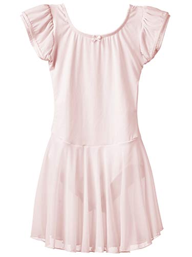 DANCINA Mädchen Kurzarm Ballettkleid aus Baumwolle mit Flügelärmeln 104/110 Ballet-Rosa Cover