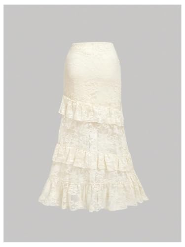 Verdusa Women's Lace Long Skirts High Waist Layered Ruffle Hem A Line Skirt2