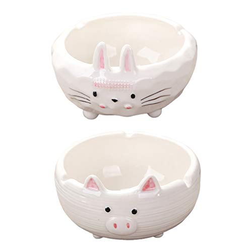 MERIGLARE 2xCute Animals Cerâmica Cinzeiro Decoração Artesanato Presente Branco Diâmetro 2,75