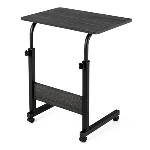 TIENDA EURASIA – Mesa Auxiliar | con Ruedas | Ajustable y Regulable | Medidas 60x40x65-89 cm Material Superficie de Madera y Base de Hierro (Negro)