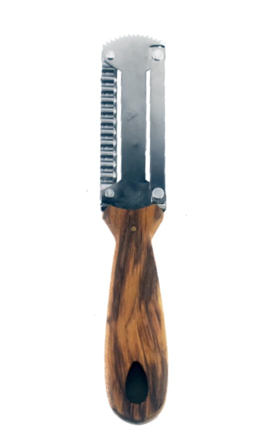 3-in-1 Kitchen Peeler, Scrabber & Grater: a cutting tool with a serrated blade and a Wooden Handle for Vegetable scraping potatoes Carrots and Coconut