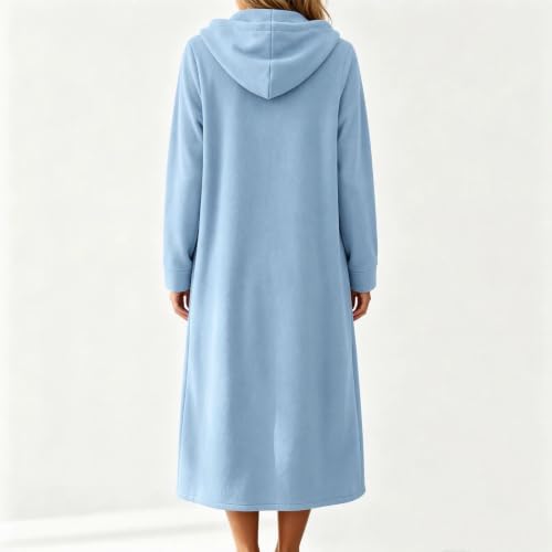 Zip Up Robes for Women Long Soft Housecoat Hooded Bathrobe with Pockets - image 6